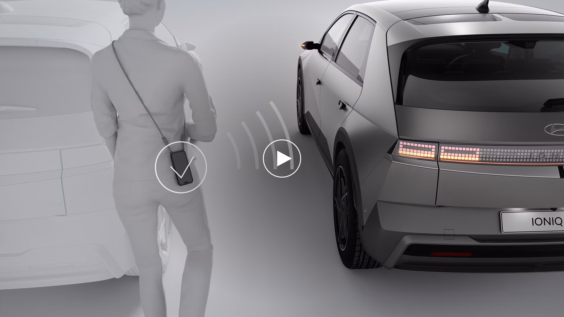 Animacija koja prikazuje upotrebu sustava Hyundai Digital Key 2 za otključavanje modela IONIQ 6.