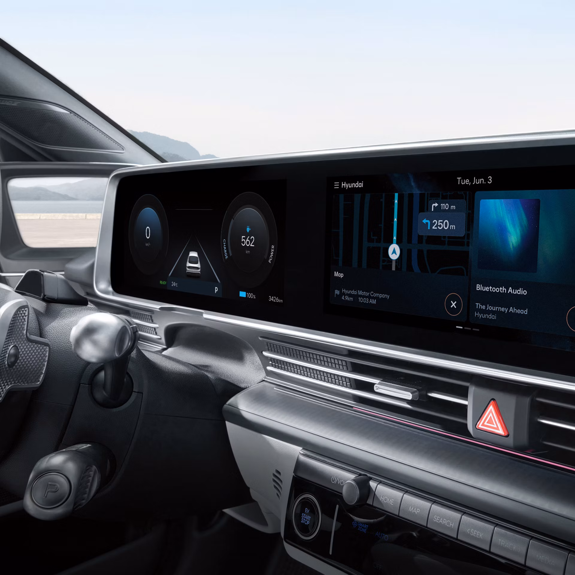 Hyundai IONIQ 6 s prikazom strujanja glazbe na zaslonu infotainment sustava.